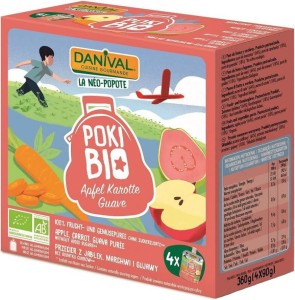 POKI - PUREE APPLE-CARROT-GUAVA 100% FRUIT WITHOUT SUGAR BIO 4x90 g - DANIVAL