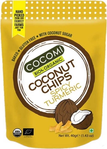COCONUT CHIPS SPICY WITH TURMERIC FRIED GLUTEN-FREE BIO 40 g - COCOMI