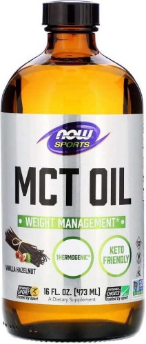 MCT oil, triglycerides of medium-chain fatty acids, vanilla and hazelnut flavor 473 ml Now Foods Now Sports