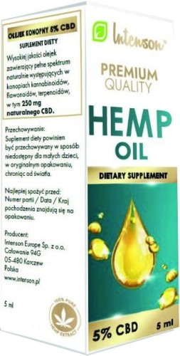 Hemp Oil 250mg 5% CBD 5ml Intenson