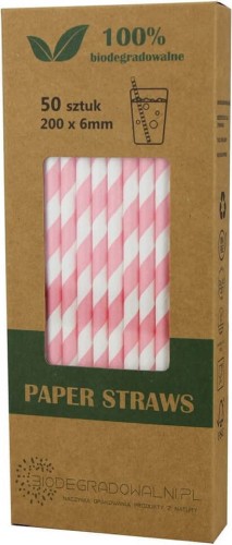 PAPER STRAWS PINK STRIPES 50 pcs - BIODEGRADOWALNI