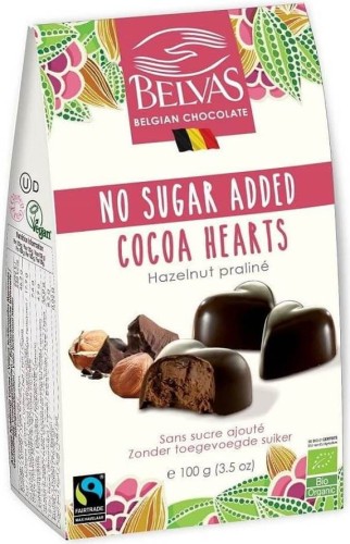 CHOCOLATS DE COEUR BELGES SANS SUCRES AJOUTÉS SANS GLUTEN BIO 100 g - BELVAS