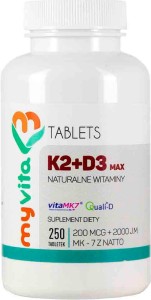 Vitamin K2 K-2 MK-7 K2MK7 MAX 200mcg + D3 D-3 2000IU 250 tablets MyVita