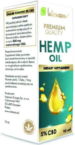 L'huile de chanvre Hemp Oil 500mg 5% CBD 10ml Intenson