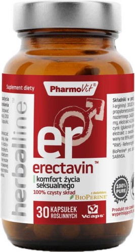 Erectavin avec l'ajout de BioPerine 30 capsules Vcaps PharmoVit Herballine
