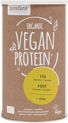 Protéine de riz banane et lucuma, sans lactose, sans gluten BIO 400 g - Purasana