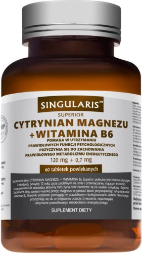 Magnesiumcitraat 120 mg + vitamine B6 0,7 mg 60 Singularis-tabletten