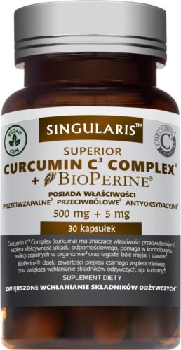 Kurkuma Complex 500 mg Curkumin C3 Complex + BioPerine 5 mg 30 Singularis zachte capsules