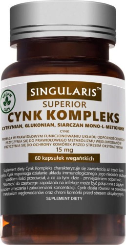 Cynk kompleks Cytrynian, glukonian, siarczan mono L-metioniny 60 kapsułek Singularis