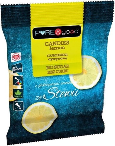 Cukierki cytrynowe bez cukru z glikozydami stewiolowymi ze Stewii Candies lemon 50 g Pure&Good