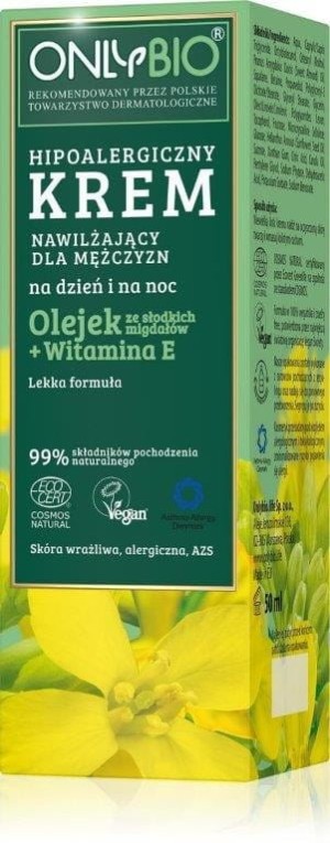 HYPOallergene GEZICHTSCRME VOOR MANNEN DAG EN NACHT HYDRATERENDE ZOETE AMANDELOLIE + VITAMINE E ECO 50 ml - ALLEEN BIO