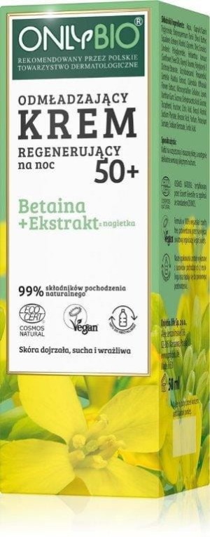 ANTI-VERJONGENDE EN REGENERERENDE NACHTGEZICHTCRME 50+ BETAIN + ECO MARAGUE EXTRACT 50 ml - ALLEEN BIO