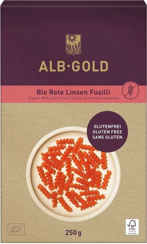 Nudeln (rote Linsen), Twist, glutenfrei BIO 250 g - ALB GOLD