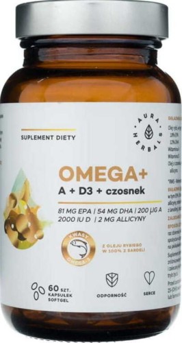 Omega + vitamine A + vitamine D3 + knoflook 60 capsules AURA HERBALS softgel