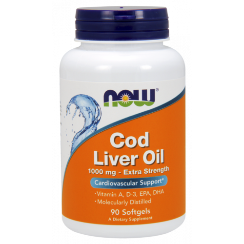 Cod Liver Oil Extra Strength  Tran 1000 mg 90 kapsułek NOW FOODS