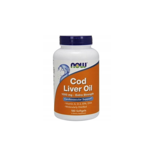 Cod Liver Oil Extra Strength  Tran 1000 mg 180 kapsułek NOW FOODS