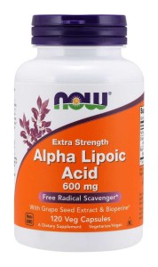 ALA  Kwas Alfa Liponowy 600 mg i Ekstrakt z Winogron i Bioperyna 120 kapsułek NOW FOODS