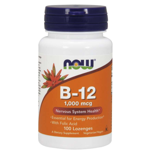 Witamina B12 1000 mcg i Kwas Foliowy 100 mcg do ssania 100 tabletek NOW FOODS