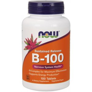 Witamina B100  Kompleks Witamin B o przedłużonym uwalnianiu 100 tabletek NOW FOODS