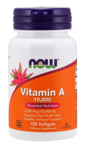 Witamina A 10000 IU 100 kapsułek NOW FOODS