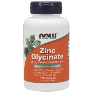 Zinc Glycinate  Chelat Cynku i Olej z Pestek Dyni 120 kapsułek NOW FOODS