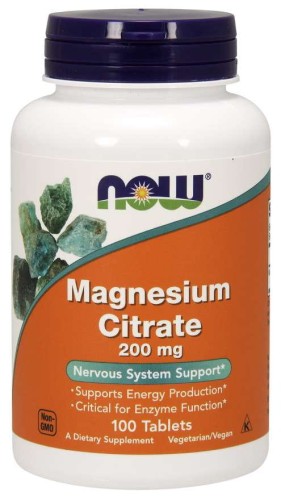 Magnesium Citrate  Cytrynian Magnezu 200 mg 100 tabletek NOW FOODS
