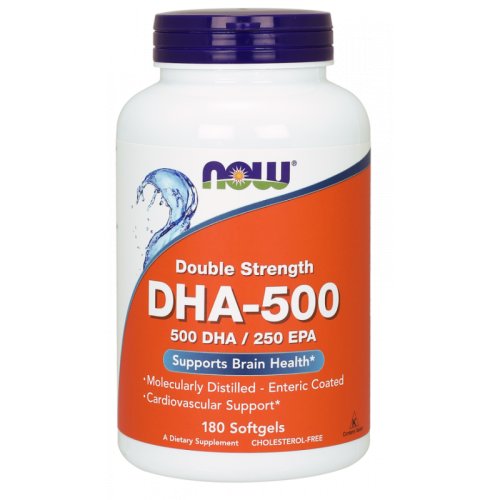 DHA  500 DHA 250 EPA Kwas dokozaheksaenowy 500 mg 180 kapsułek NOW FOODS