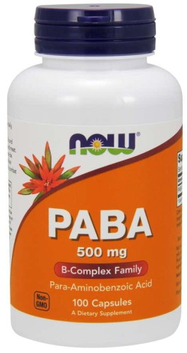 PABA  Kwas ParaAminobenzoesowy 500 mg 100 kapsułek NOW FOODS