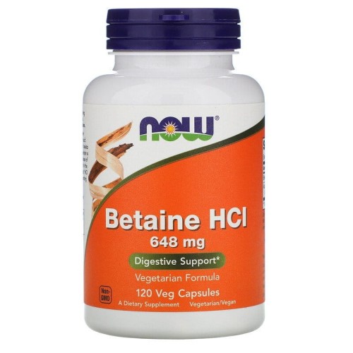 Betaina Betaine HCl 648 mg 120 kapsułek NOW FOODS