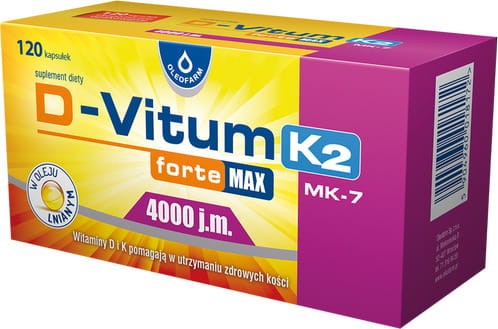 D-Vitum forte vitamine D en K voor volwassenen D3 4000 IE natuurlijk K2 MK-7 100 mcg 120 capsules Oleofarm