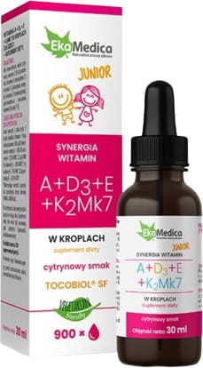 Witamina ADEK  A + D3 + E + K2 MK-7 Junior Dla Dzieci w kroplach 30ml EkaMedica