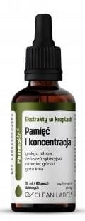 EKSTRAKTY W KROPLACH NA PAMIĘĆ I KONCENTRACJĘ BEZGLUTENOWE 30 ml - PHARMOVIT (CLEAN LABEL)