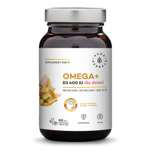 Omega und für Neugeborene, Säuglinge und Kinder Drehkapseln OMEGA 3 180 EPA 120 DHA und Vitamin D3 400 i in 60 Kapseln AURA HERBALS