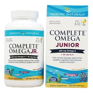 Nordic Naturals Complete Omega Junior 283mg Omega 3 i 35mg GLA 180 miękkich kapsułek o smaku cytrynowym
