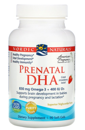 Nordic Naturals Prenatal DHA z witaminą D3 Omega 3 dla kobiet w ciąży 90 miękkich kapsułek o smaku truskawkowym