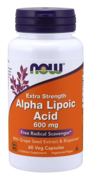 ALA  Kwas Alfa Liponowy 600 mg i Ekstrakt z Winogron i Bioperyna 60 kapsułek NOW FOODS