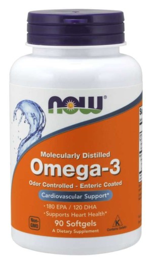 Omega 3  DHA 120 mg i EPA 180 mg 90 kapsułek NOW FOODS
