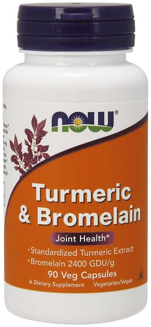 Turmeric & Bromelain  Kurkuma 300 mg  Bromelaina 150 mg 90 kapsułek Now Foods