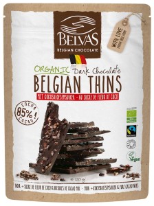 PIECES OF DARK CHOCOLATE 85% WITH CRUSHED COCOA BEANS GLUTEN-FREE FAIR TRADE BIO 120 g - BELVAS