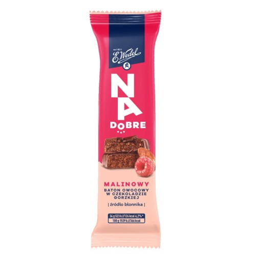 Baton malinowy Na Dobre w gorzkiej czekoladzie Wedel, 34g