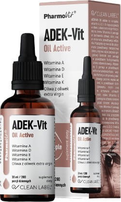 WITAMINA ADEK W KROPLACH (800 mcg + 100 mcg + 12 mg + 75 mcg) BEZGLUTENOWE 30 ml - PHARMOVIT (CLEAN LABEL)