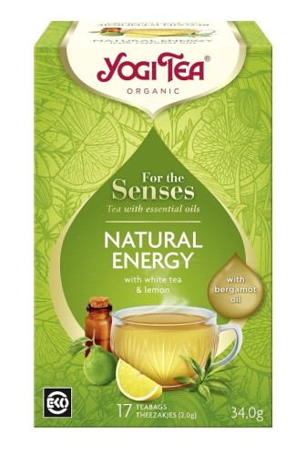HERBATA BIAŁA DLA ZMYSŁÓW NATURALNA ENERGIA Z ZIOŁAMI, OLEJKIEM Z CYTRYNY I Z BERGAMOTKI (FOR THE SENSES NATURAL ENERGY) BIO (17 x 2 g) 34 g - YOGI TE