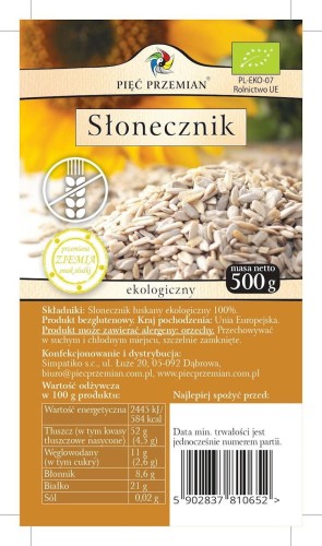 Słonecznik bezglutenowy BIO 500g PIĘĆ PRZEMIAN