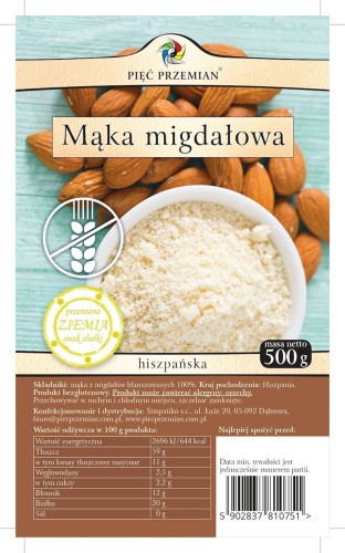 Mąka migdałowa bezglutenowa 500g PIĘĆ PRZEMIAN