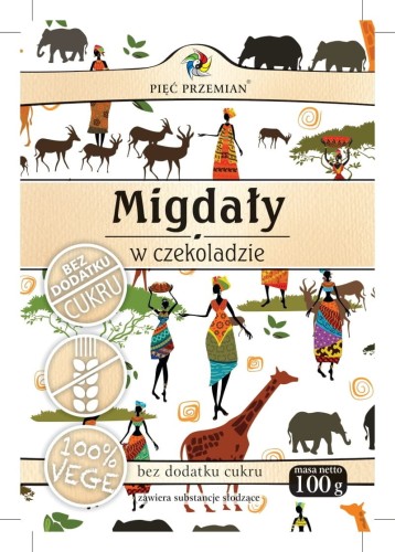 PIĘĆ PRZEMIAN Migdały w czekoladzie bez cukru bezglutenowe 100g