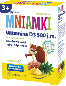 Mniamki Witamina D3 500 j.m., 60 pastylek do ssania o smaku ananasowym STARPHARMA