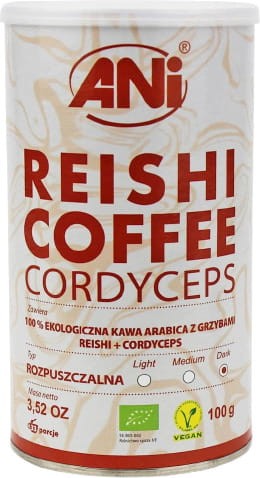 KAWA ROZPUSZCZALNA ARABICA Z GRZYBAMI REISHI + CORDYCEPS BIO 100 g - ANI