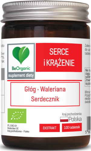 TABLETKI WSPOMAGAJĄCE SERCE I KRĄŻENIE BIO 100 szt. (500 mg) - BE ORGANIC