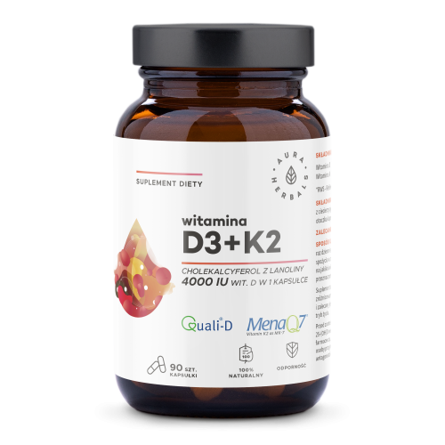 Witamina D3 4000 IU + K2 90 kaps. AURA HERBALS