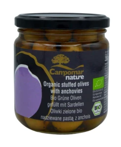 BIO GRÜNE OLIVEN GEFÜLLT MIT ANCHOIS ÜBER 350 g (200 g) - CAMPOMAR NATUR